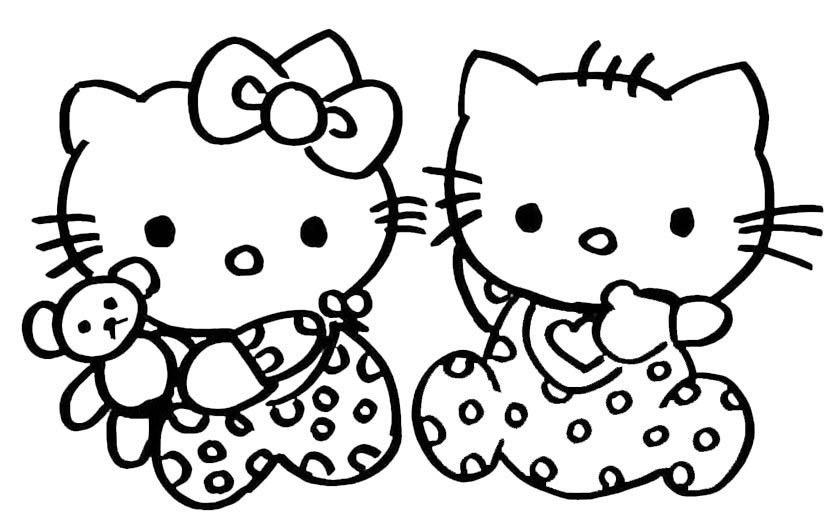 Hello Kitty und ihre Schwester auf dem Boden sitzen