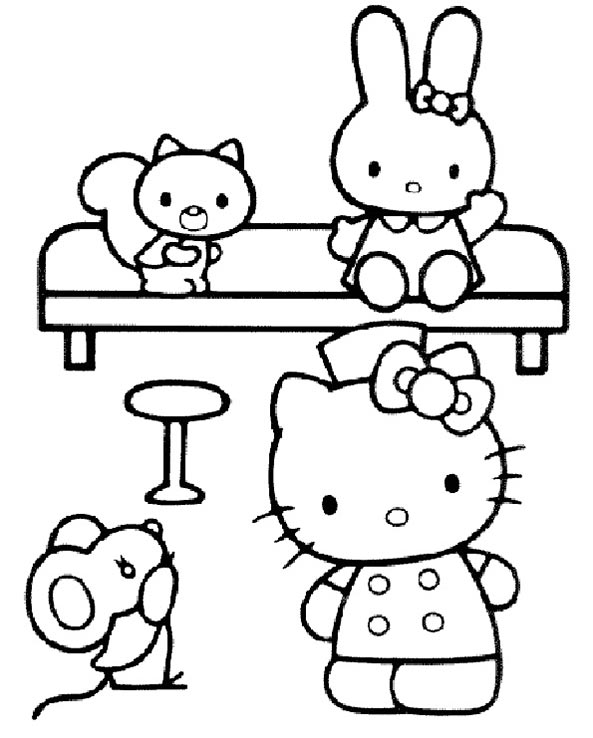 Hello Kitty und ihren Freunden im Wohnzimmer des Hauses