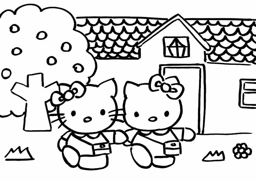 Hello Kitty und ihre Schwester das Haus verlassen